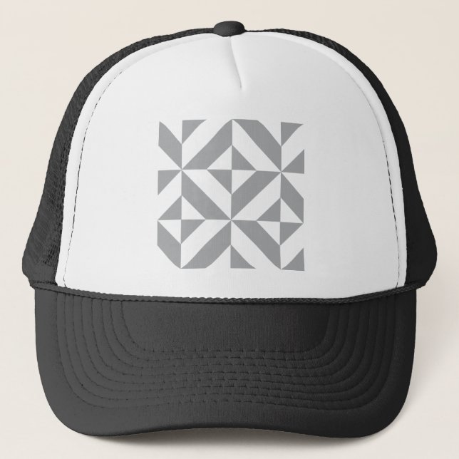 Warm Grey Geometric Deco Cube Pattern Trucker Hat (Front)