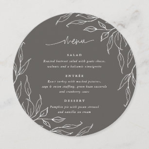 Warm Grey Leaf Motif Thanksgiving Dinner Round Menu