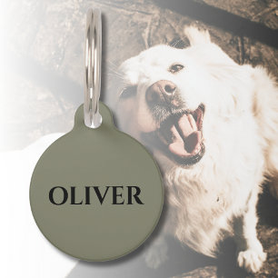 Warm Grey Minimalist Cat Dog Name Address  Pet Tag