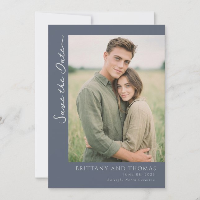 Warm Grey Minimalist Photo Save The Date (Front)