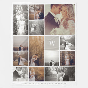 Warm Grey Modern Monogram Minimalist Photo Collage Fleece Blanket