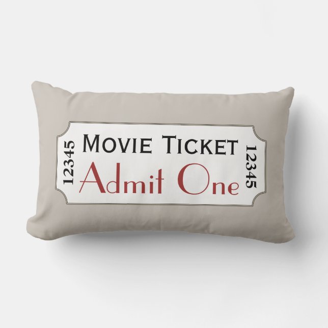 Warm Grey Movie Ticket Cinema Pillow (Front)