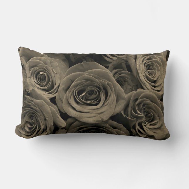 Warm Grey Roses Lumbar Cushion (Front)