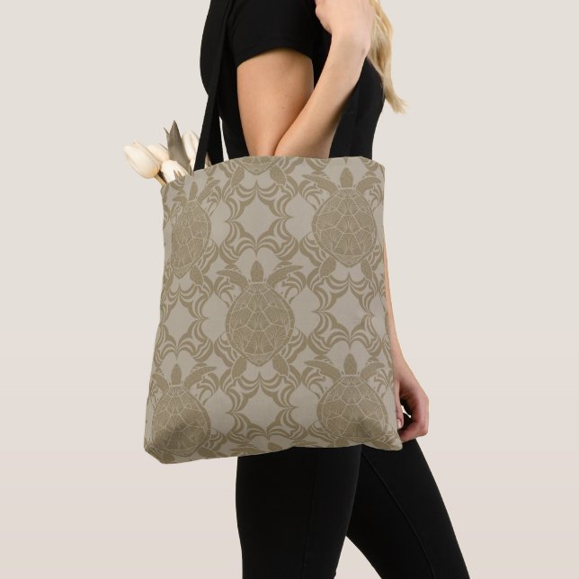 Warm Grey Sea Turtle Tote Bag (Close Up)