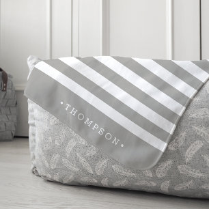Warm Grey & White Stripe Personalised Sherpa Blanket