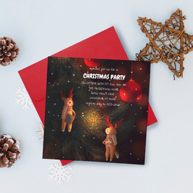 Warm Hand-Painted Reindeer Ornament Christmas  Invitation (Creator Uploaded)