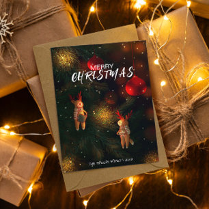 Warm Hand-Painted Reindeer Ornament Christmas Thank You Card