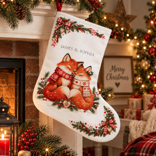 Warm Hearts Scandinavian Christmas Fox Couple Large Christmas Stocking
