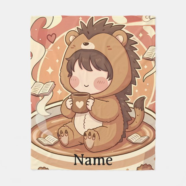 Warm Hedgehog Brew Cozy Fleece Blanket (Front)