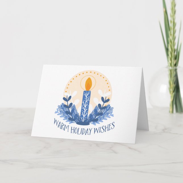 Warm Holiday Wishes Corporate Holiday Candle Card (Front)