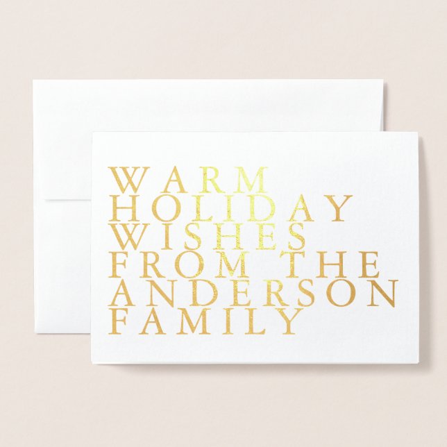 Warm Holiday Wishes Gold Foil Greeting Card (Front With Envelope)
