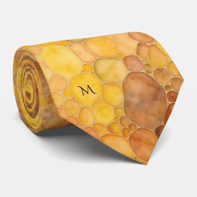 Warm Honeycomb Amber Colours Pattern Monogram Tie (Rolled)