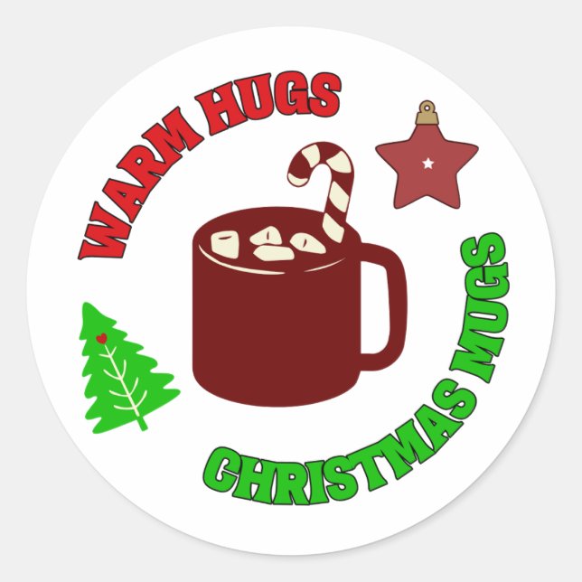 Warm Hugs and Christmas Mugs Retro Holiday Classic Round Sticker (Front)
