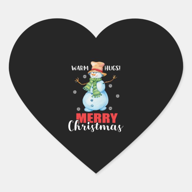 Warm Hugs Snowman Funny Christmas T-shirt Heart Sticker (Front)