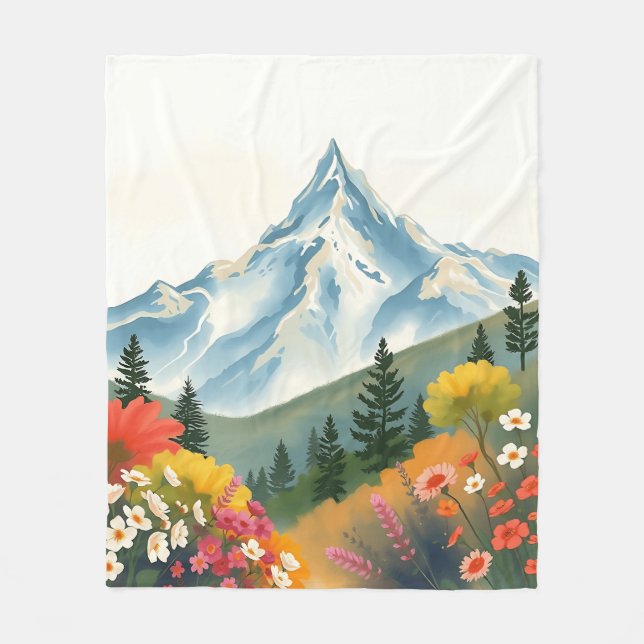 Warm Impressionistic Mountain Landscape Fleece Blanket (Front)