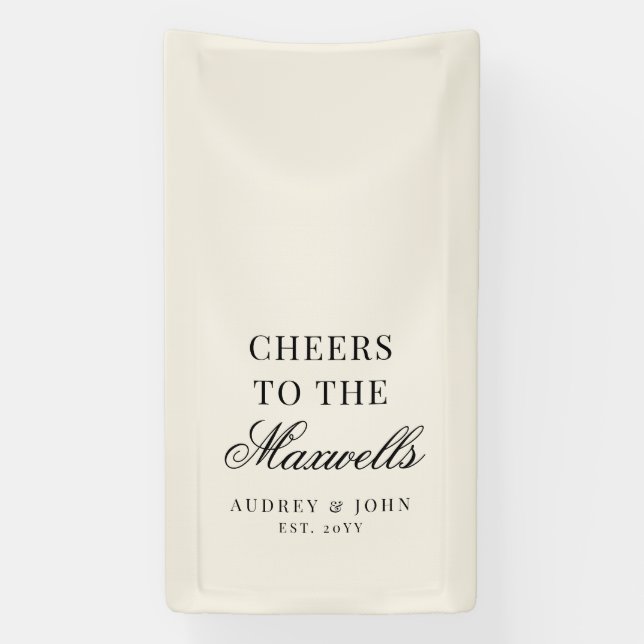 Warm Ivory Black Cheers Script Wedding Banner (Vertical)
