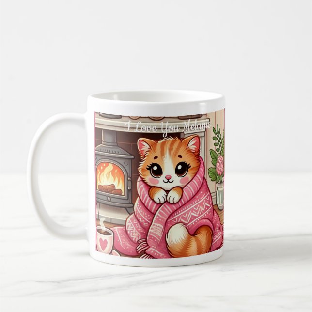 Warm Kitty In A Blanket Customisable Coffee Mug (Left)