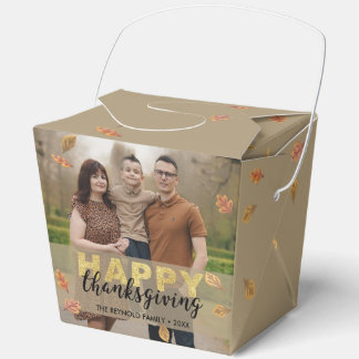 Warm Leaves Gold Script Happy Thanksgiving | Photo Favour Box