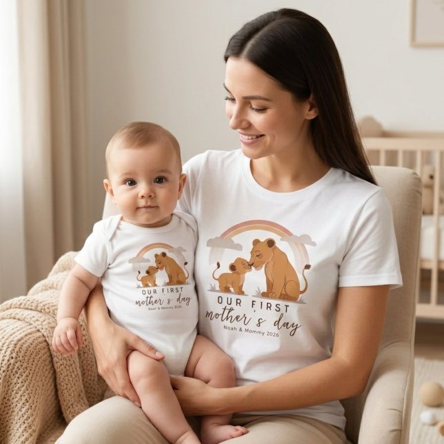 Warm Lion Baby Mom Love First Mothers Day Soft Art Bodysuit (Creator Uploaded)