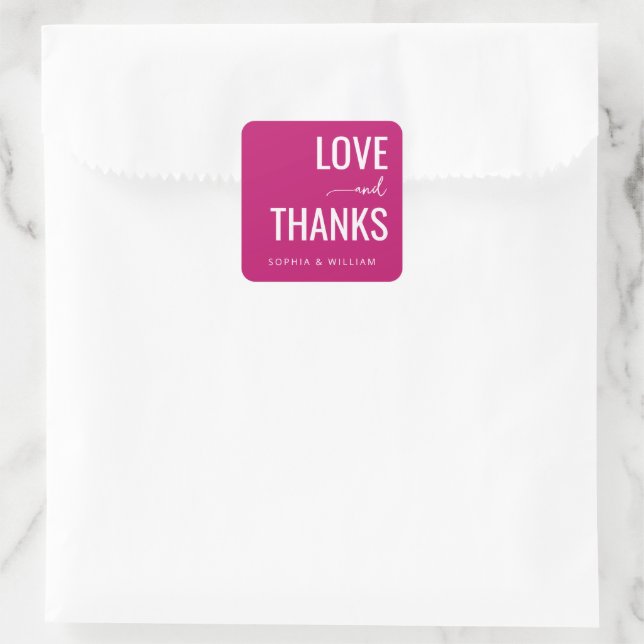 Warm Magenta Love Thanks Square Sticker (Bag)