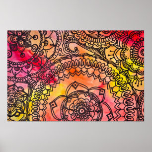 Warm Mandala Collage Poster By Megaflora