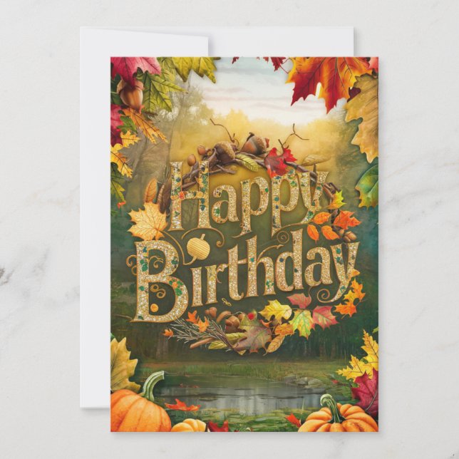 Warm Maple Leaf Autumn Fall Happy Birthday Card (Front)