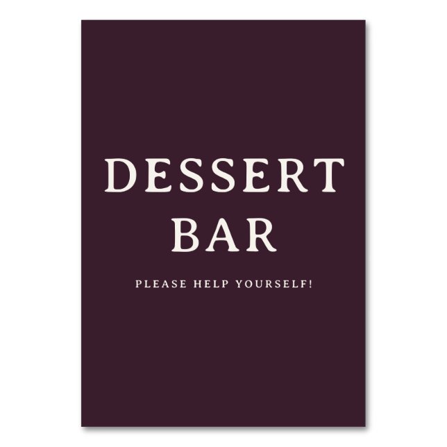 Warm Maroon Serif Dessert Bar Sign Table Number (Front)