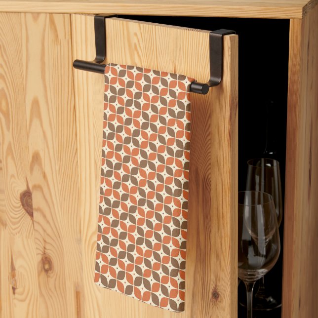 Warm Mid-Century Retro Boomerang Atomic Tea Towel (Thirds Fold)