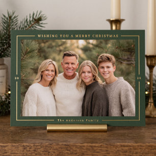 Warm Minimal Christmas Photo - Olive Green Foil Holiday Card