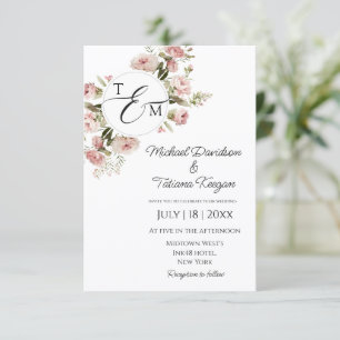 Warm Minimalism Floral Monogram Wedding Invitation