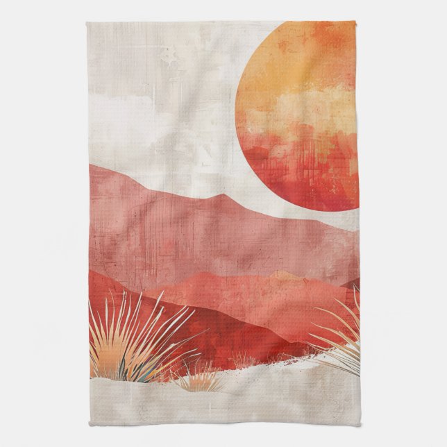 Warm Minimalist - Abstract Boho Desert Landscape Tea Towel (Vertical)