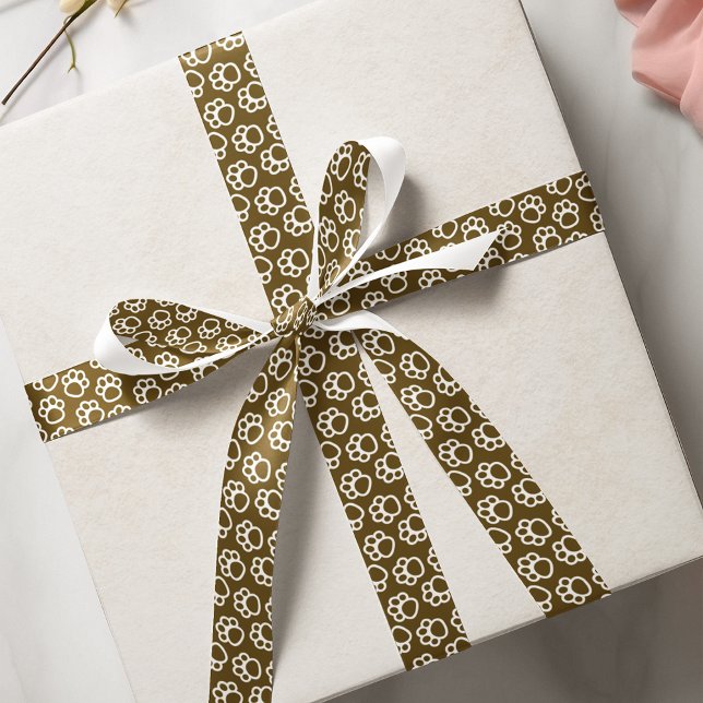 Warm Mocha Paw Prints Elegant Pet Lover Satin Ribbon (Elegant Dog pet paws brown Satin Ribbon)