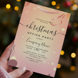 Warm Mood and Pink Christmas Office Party Invitation