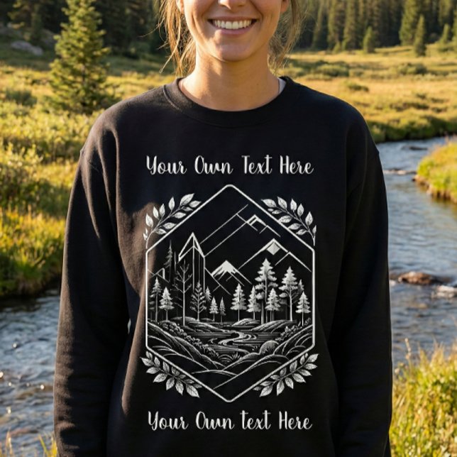 Warm Mountain Hexagon Forest Your Text Sweatshirt (Warm Mountain Forest Sweatshirt. Perfect for chilly outdoor trekking and adventure gifts!)