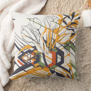 Warm Mustard Geometric Floral with Tulip Details Cushion