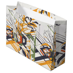 Warm Mustard Geometric Floral with Tulip Details Large Gift Bag