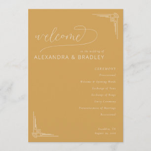 Warm Mustard Wedding Ceremony Schedule Program