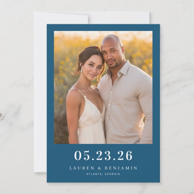 Warm Navy Elegant Photo Save The Date (Front)