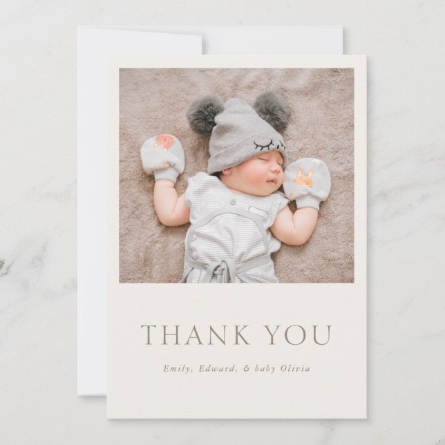 Warm Neutral Baby Shower Photo Thank You Card (Front)