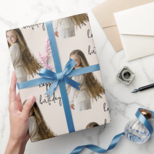 Warm Neutral & Custom Birthday text and photo - Wrapping Paper