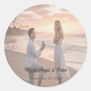 Warm Neutral Photo Wedding Envelope Classic Round Sticker