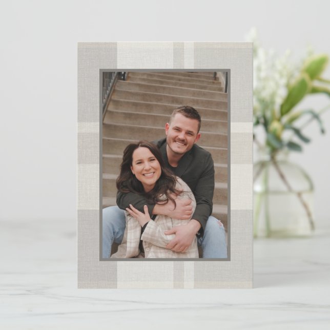 Warm Neutral Plaid Save the Date Wedding Invite (Standing Front)