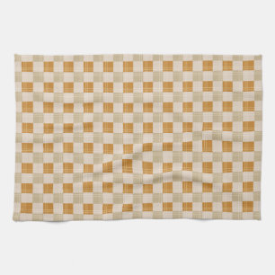 Warm Neutral Plaid Tea Towel Cozy Beige Check Kit