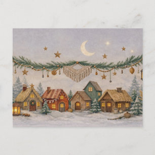 Warm Neutral Watercolor Boho Christmas Village Holiday Postcard