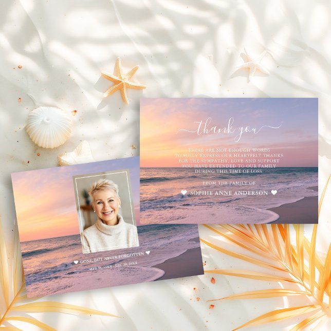Warm Ocean Seaside View Photo In Loving Memory  Thank You Card (Creator Uploaded)