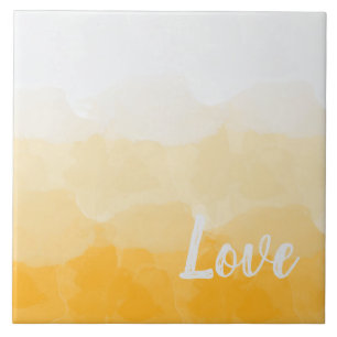 Warm Ombre Love Script Art Ceramic Tile