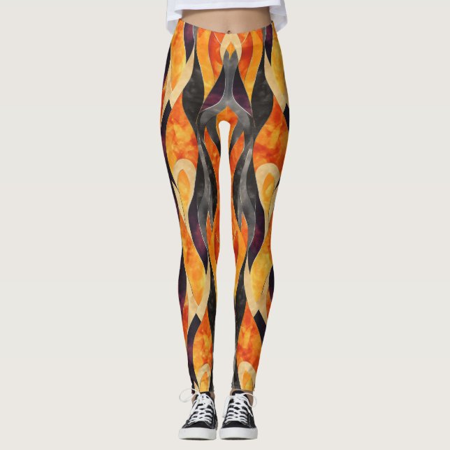 Warm Orange Abstract Pattern Leggings (Front)