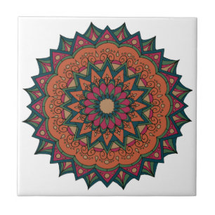 Warm Orange and Red Mandala Ceramic Tile