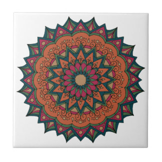 Warm Orange and Red Mandala Ceramic Tile