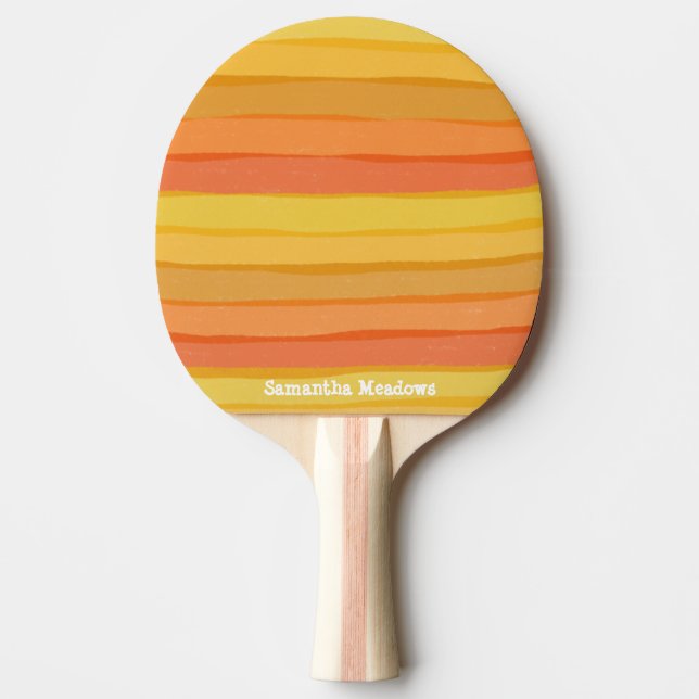 Warm orange and yellow stripey  ping pong paddle (Front)